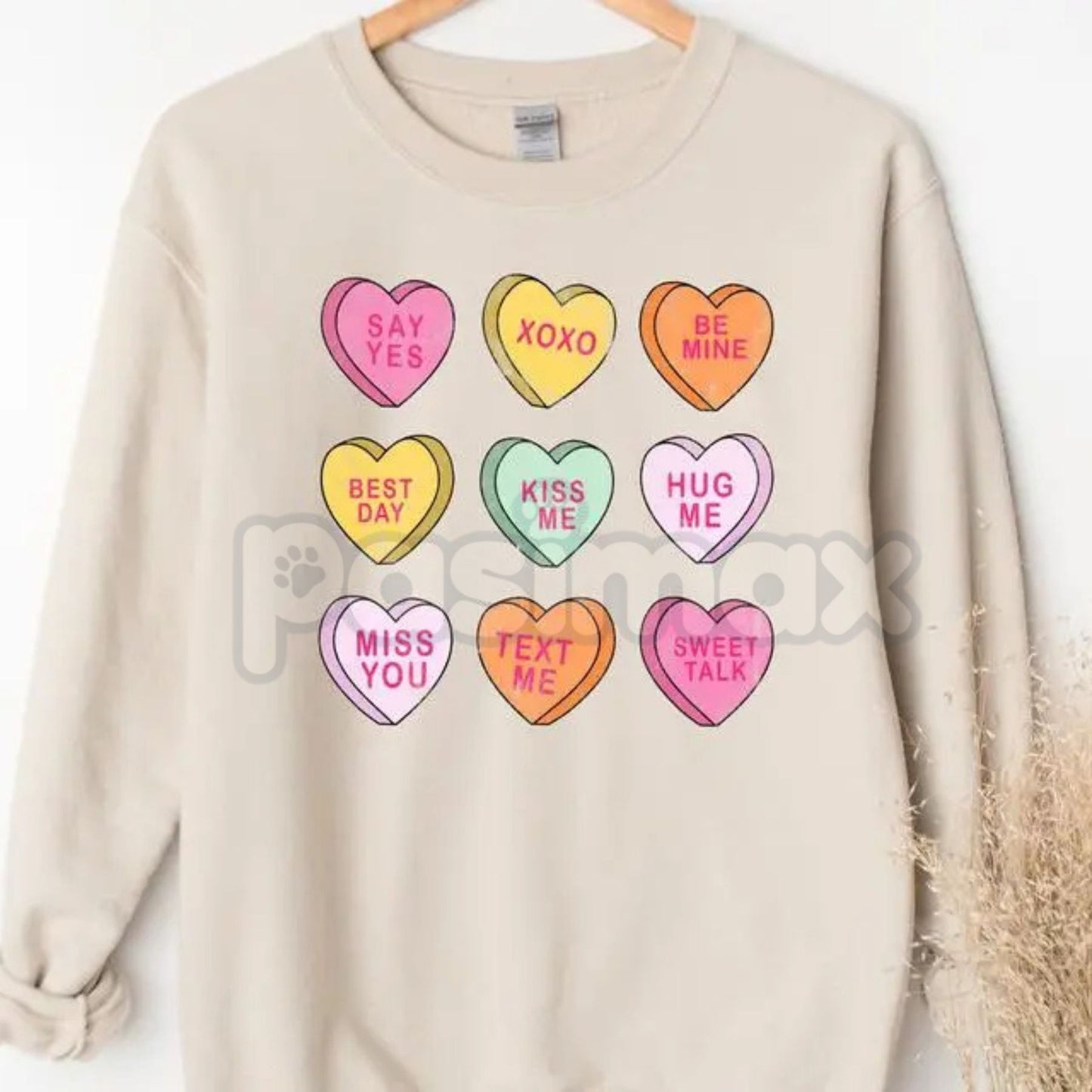 Valentine’s Day Conversation Hearts Sweatshirt | Cute Pastel Heart Shirt | Cozy Valentines Crewneck for Women | Romantic Gift for Her | Trendy Holiday Outfit