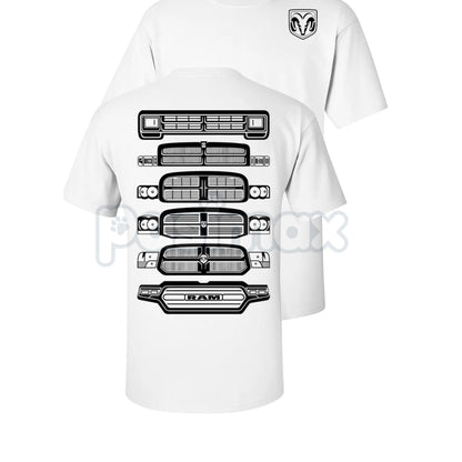 Dodge Ram Evolution Grille T-Shirt - Vintage Truck History Graphic Tee, Ram Owner Gift, Mopar Enthusiast Apparel