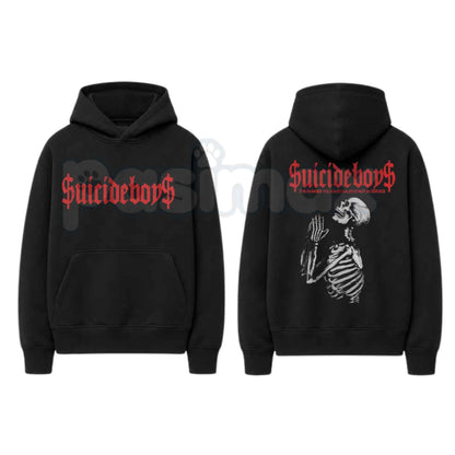 Prayer Skulls Print Hoodie – Vintage Gothic Skeleton Graphic Pullover, Dark Aesthetic Tattoo Art Sweatshirt, Edgy Unisex Streetwear