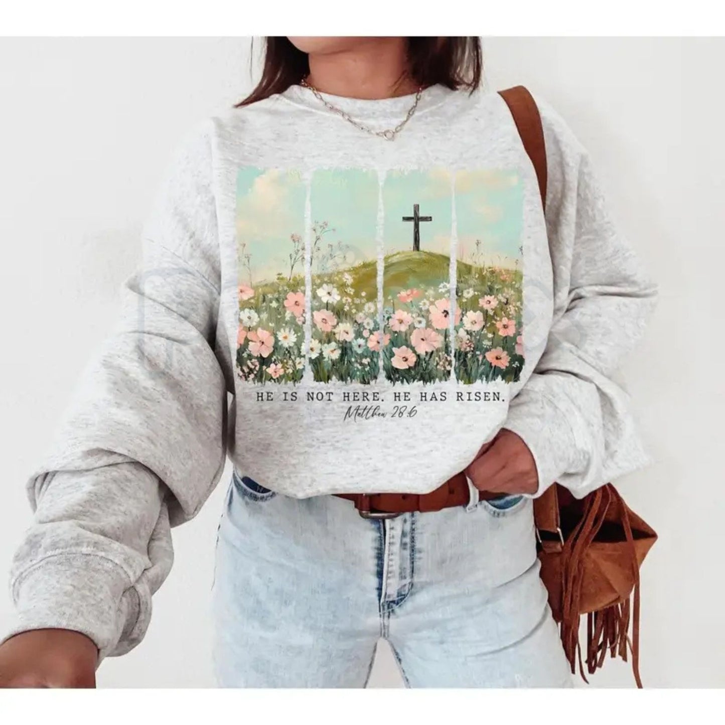 He Is Risen Crewneck | Wildflower Easter Sweatshirt | Aesthetic Christian Floral Pullover | Botanical Resurrection Shirt | Sunday Morning Faith Jumper | Minimalist Easter Gift for Women