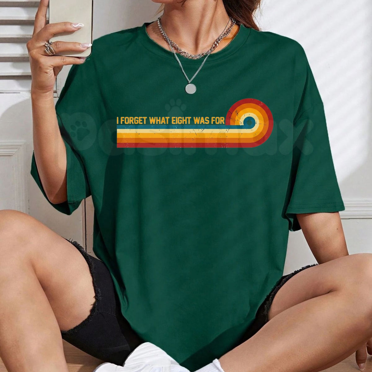 Retro Stripes Funny Saying I Forget What Eight Was For T-Shirt – 80s Rock Music Humor Tee