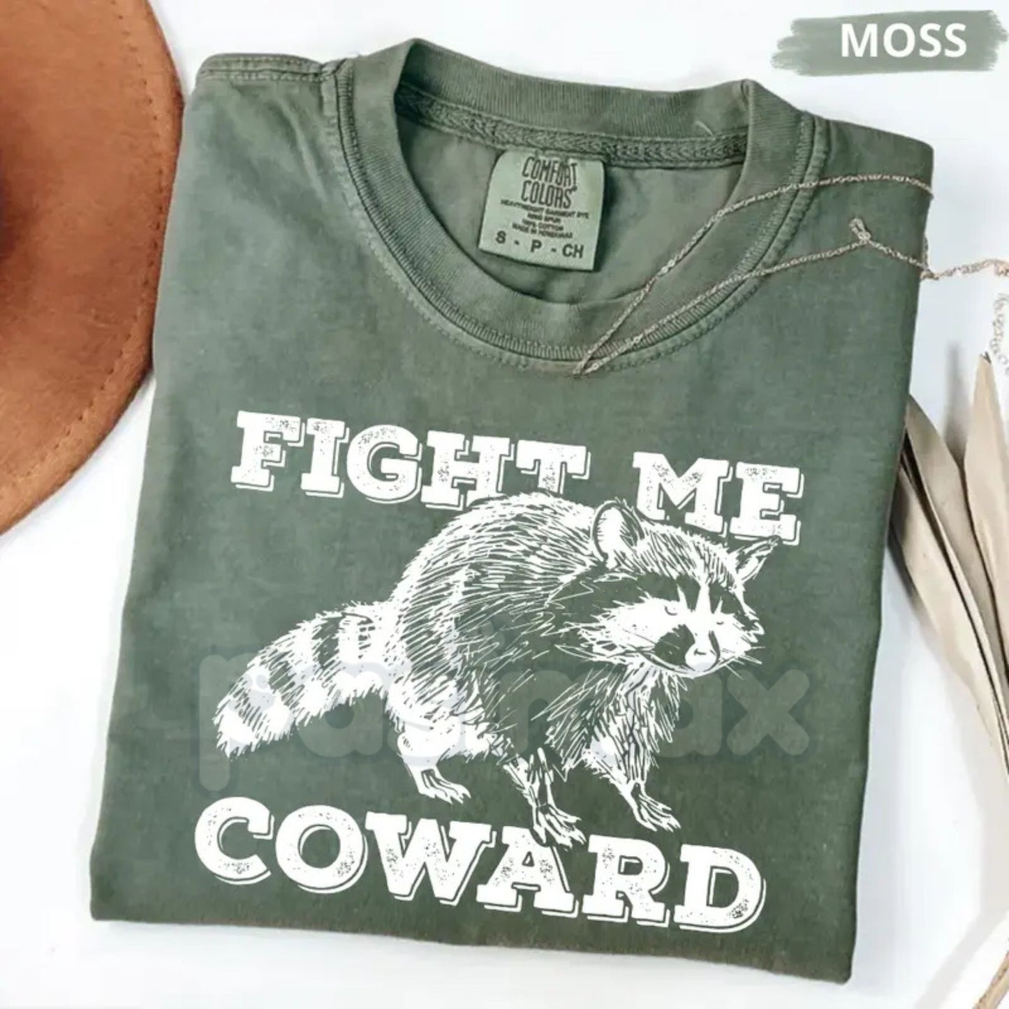 Comfort Colors® Funny "Fight Me Coward" Raccoon T-Shirt – Sarcastic Trash Panda Graphic Tee, Vintage Aesthetic Animal Lover Shirt, Humor Gift for Him & Her