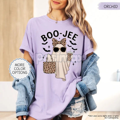 'Boo-Jee' Ghost Comfort Colors® T-Shirt – Luxury Spooky Status Shirt, Leopard Coffee Ghost Tee, Girly Fall Vintage Gift