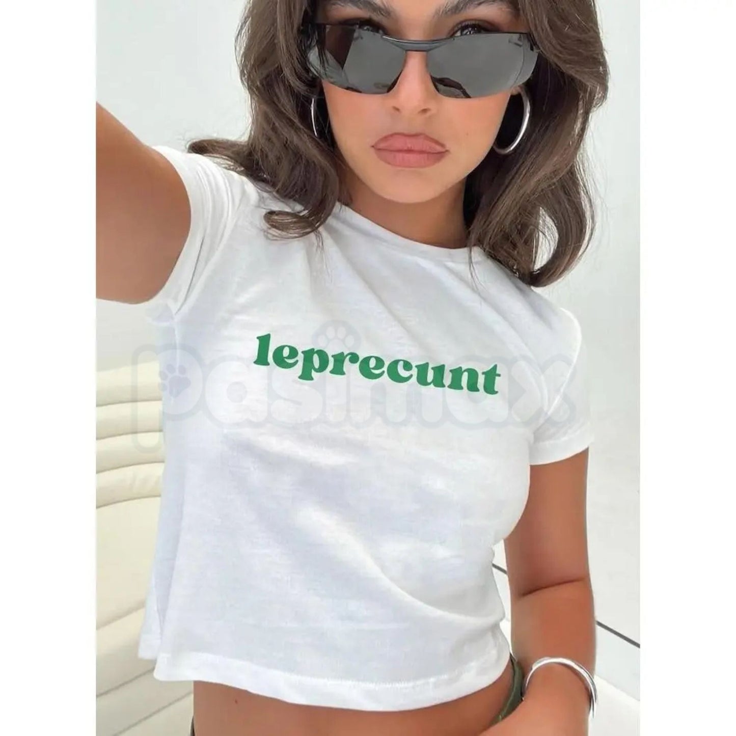 "Leprecunt" St. Patrick's Day Baby Tee - Funny Sassy Irish Graphic Crop Top, Y2K Aesthetic St. Paddy's Shirt, Premium 100% Cotton Lucky Charm Tee, Cheeky Holiday Streetwear, Trendy Green Leprechaun Inspired Top