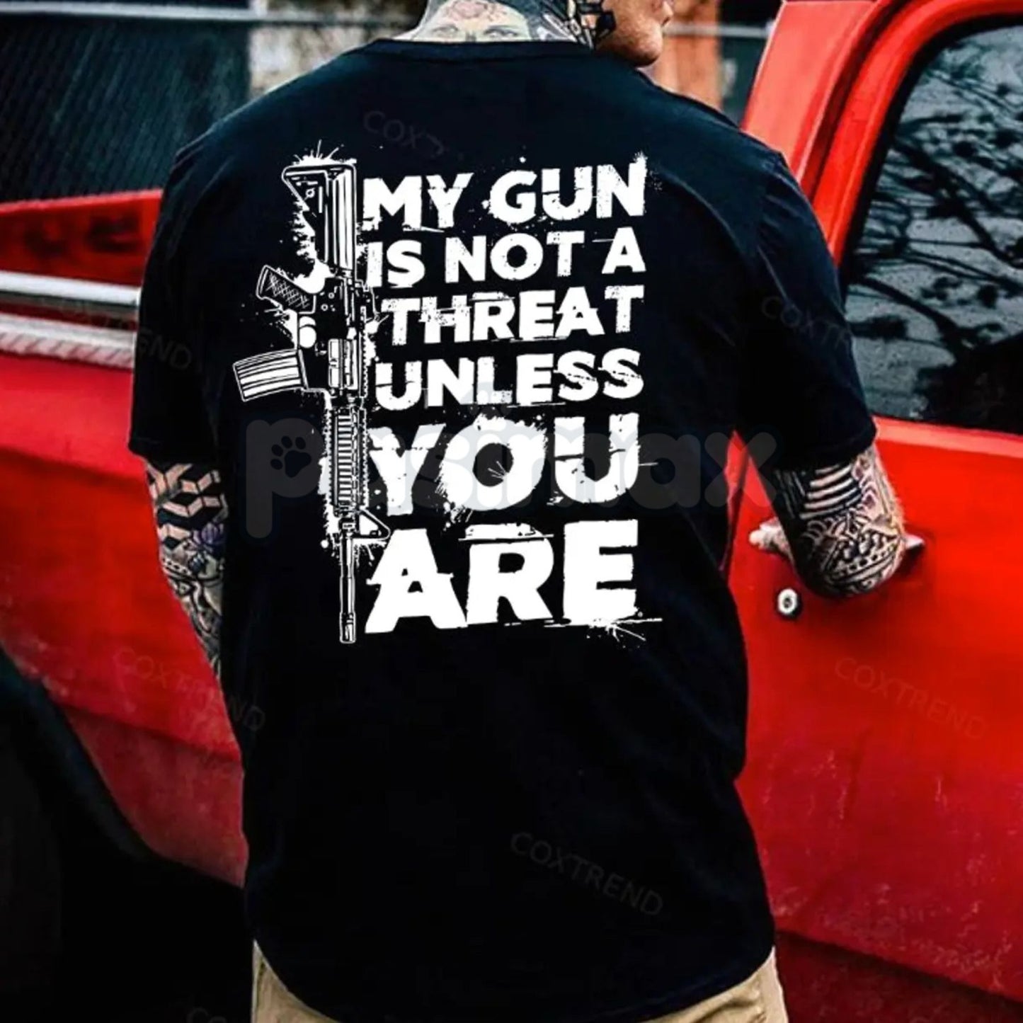 "My Gun Is Not a Threat Unless You Are" Graphic Shirt - 2nd Amendment Statement Tee, Pro-Self Defense Apparel, Gun Rights Slogan Top