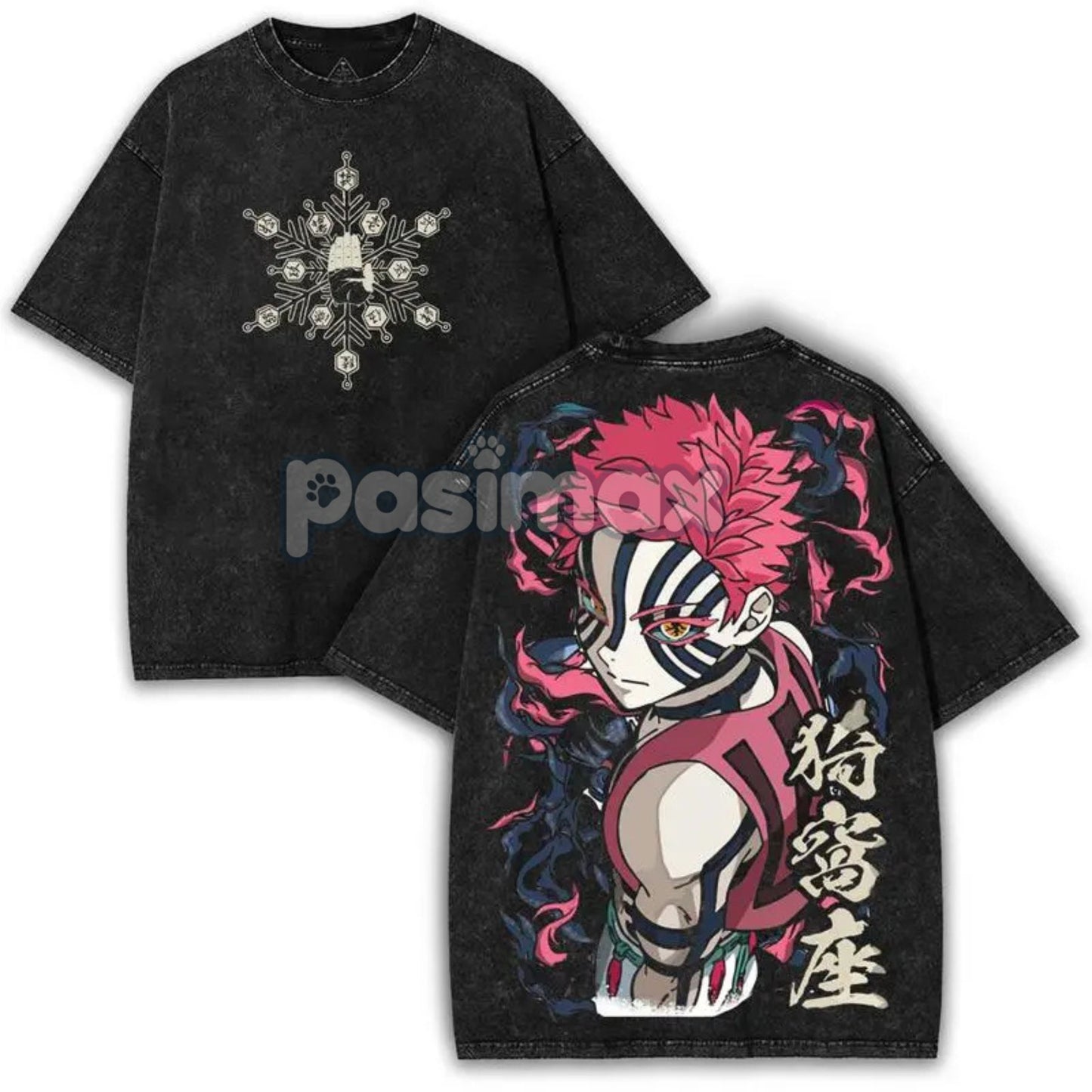 Akaza x Chaos Empress T-Shirt – Washed Anime Tee, Darkcore Streetwear 2025