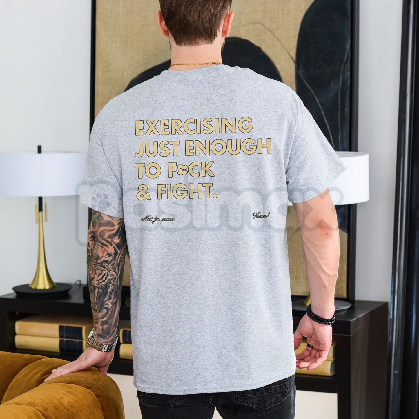 Funny "Exercising Just Enough to F≈ck & Fight" T-Shirt - Sarcastic Gym & Fitness Tee, Blue Collar Humor Graphic Shirt, Inappropriate Adult Workout Apparel