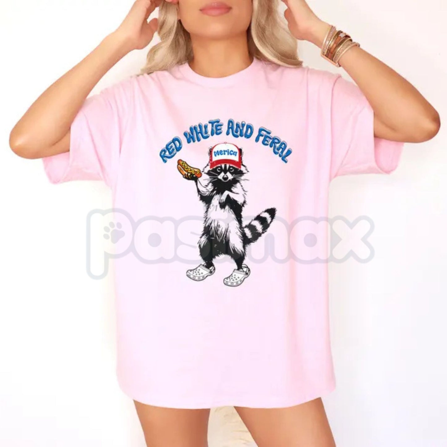 USA "Feral Raccoon" Red White & Blue T-Shirt – Funny Patriotic Trash Panda Tee, Premium 100% Cotton American Chaos Top, Soft Lived-In Heavyweight Rowdy Raccoon Shirt, Made in USA