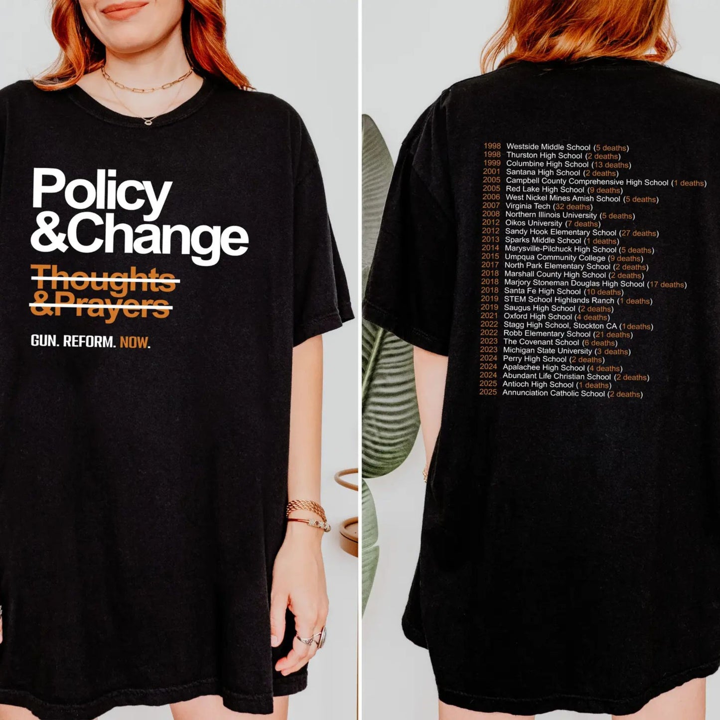 "Policy & Change" Gun Reform T-Shirt - "Thoughts and Prayers" Slogan Tee, Political Activist Apparel