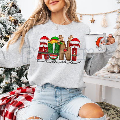 Unisex Faux Embroidery "Claus" Christmas Sweatshirt – Festive Holiday Pullover