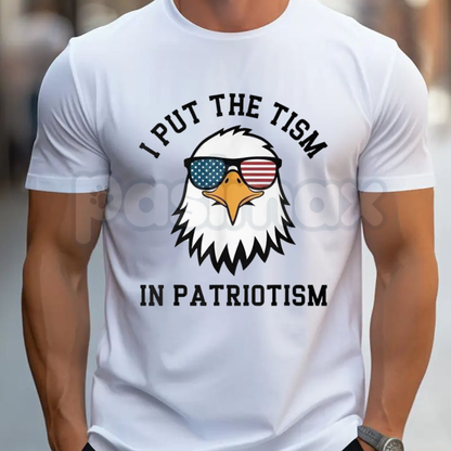 Funny "Put The Tism In Patriotism" T-Shirt – Sarcastic Autistic Pride Athletic Eagle Graphic Tee
