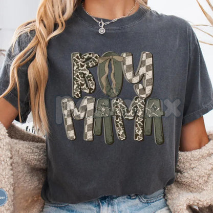 Comfort Colors® Distressed Camo Boy Mama T-Shirt – Western Bolt Camouflage Tee, Retro Boy Mom Graphic Shirt, Vintage Mother's Day Gift