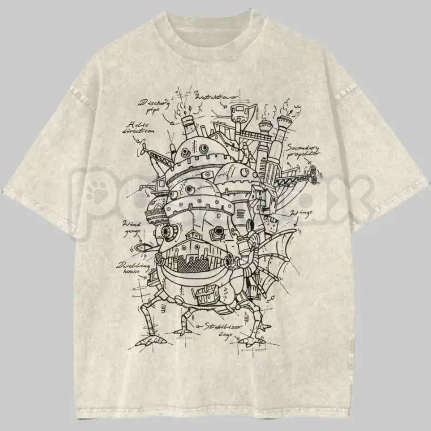 Howl's Moving Castle T-Shirt – Retro Studio Ghibli Graphic Tee, Vintage Washed Anime Lightweight Cotton Unisex Manga Top