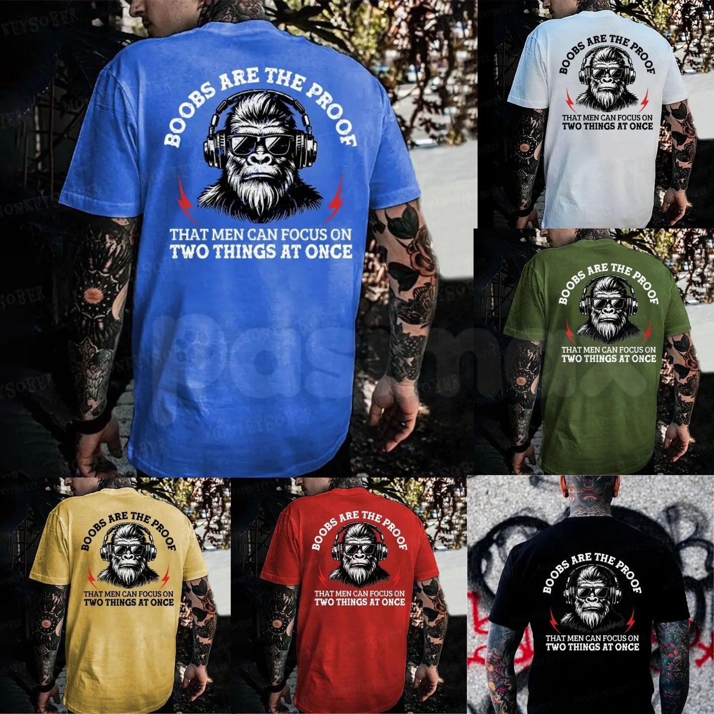 Monkeysober "Proof Men Can Focus" T-Shirt – Funny Monkey Graphic Tee, Remastered Heavy Cotton Sarcastic Top, Soft Lived-In Heavyweight Cheeky Humour Shirt, Made in USA