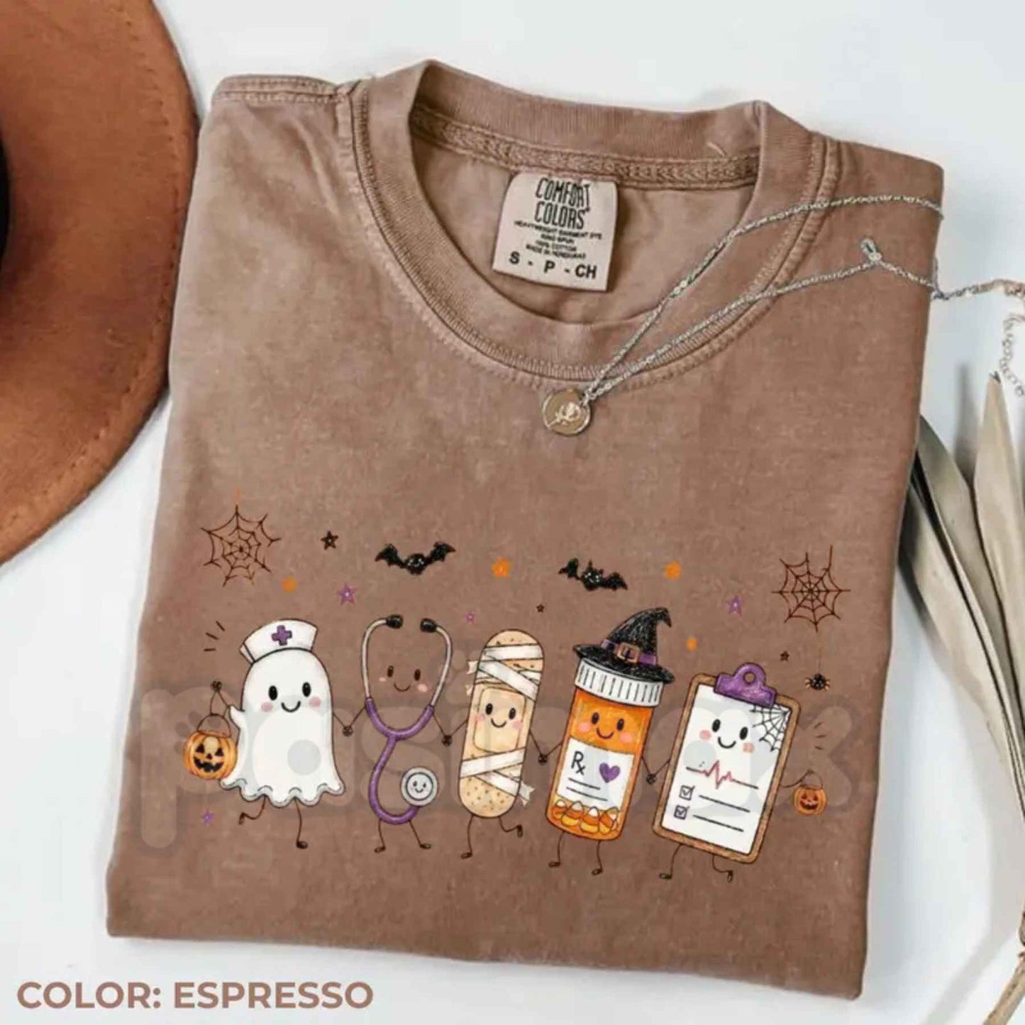 Comfort Colors® Halloween Nurse Doodle T-Shirt – Ghost Nurse Life Graphic Tee, Vintage Spooky Season Healthcare Unisex Top