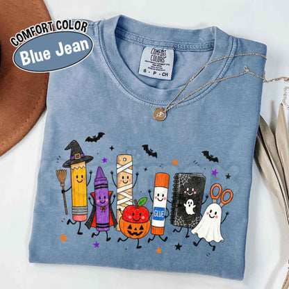 Comfort Colors® Halloween Teacher T-Shirt – Spooky School Supplies Graphic Tee, Cute Ghost Classroom Unisex Top & Gift