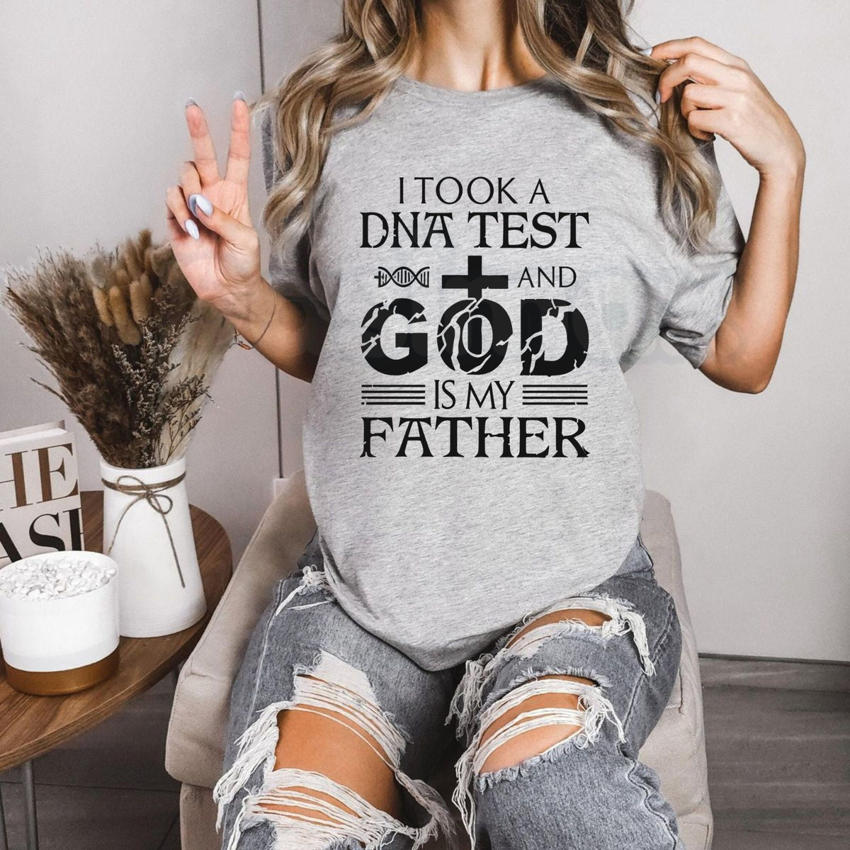 God Is My Father DNA Cross Graphic T-Shirt – Funny Christian Faith Humor Tee