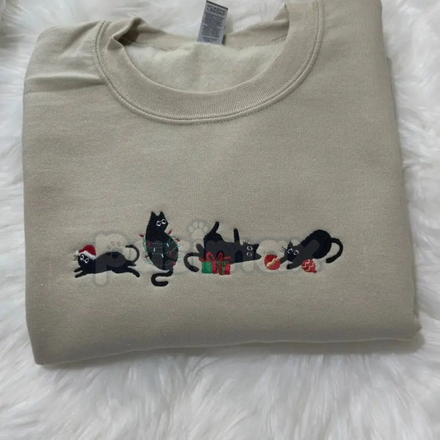 Black Christmas Cats Embroidered Sweatshirt – Cozy Holiday Cat Mom Crewneck