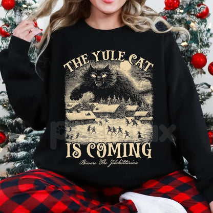 The Yule Cat Is Coming Sweatshirt | Jólakötturinn Icelandic Folklore Jumper | Spooky Gothic Christmas Crewneck | Warning Holiday Gift