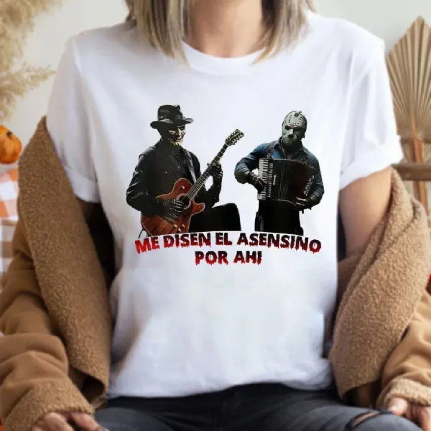 "Me Dicen El Asesino Por Ahí" Jason & Freddy T-Shirt - Unique Horror Movie Villains Tee, Halloween Killer Graphic Shirt