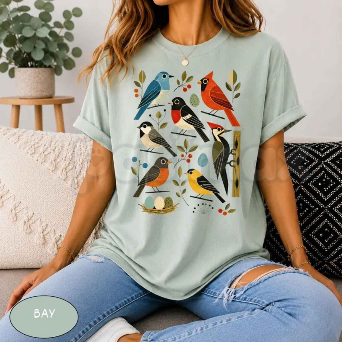 Comfort Colors® Retro Backyard Birds T-Shirt – Cardinal Bluebird Robin Woodpecker Graphic Tee, Mid Century Modern Nature Lover Unisex Top & Gift