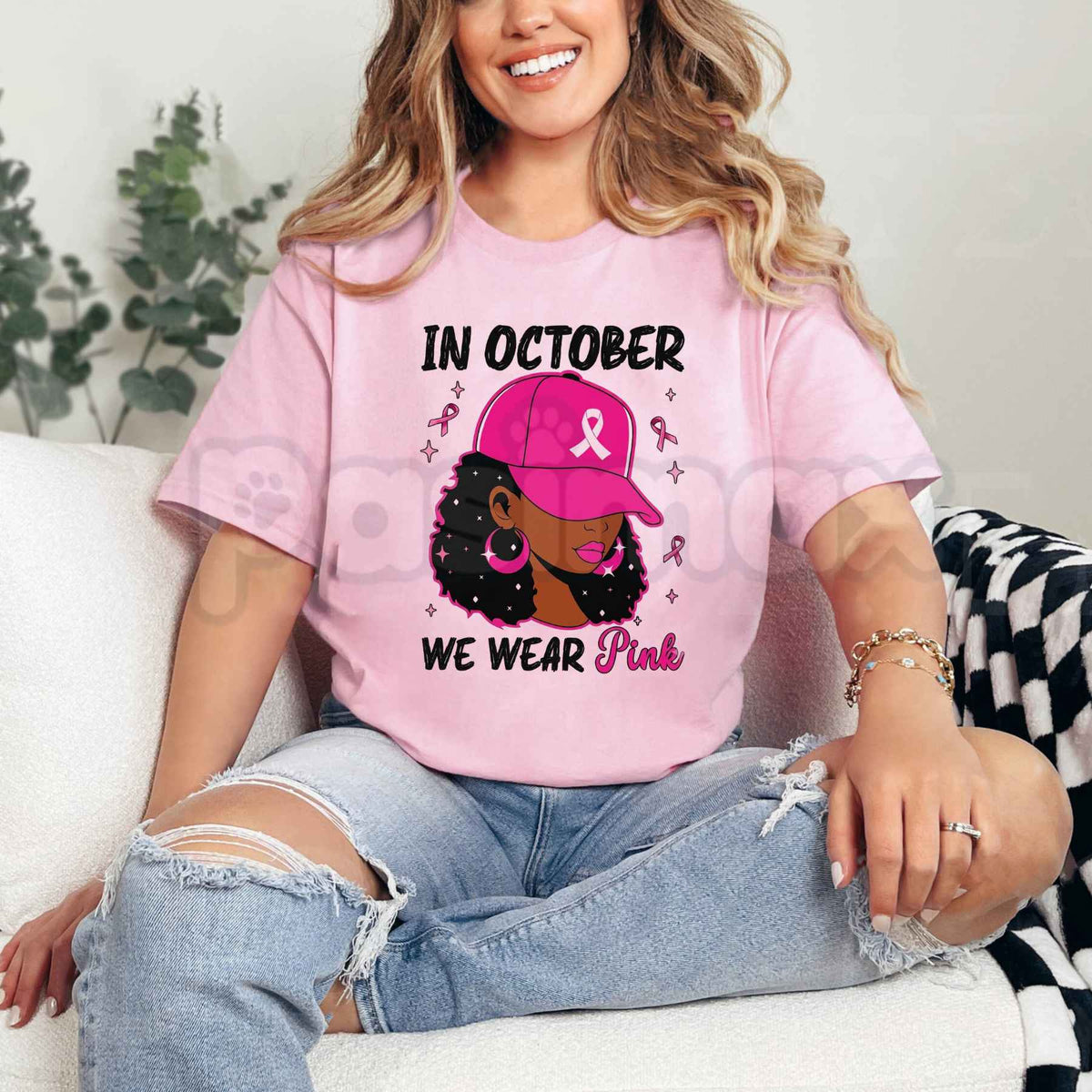 In October We Wear Pink T-Shirt – Black Breast Cancer Awareness Unisex Tee
