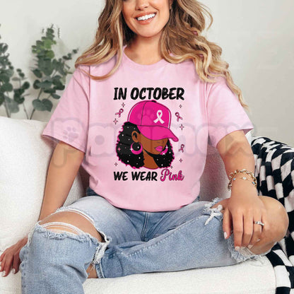 In October We Wear Pink T-Shirt – Black Breast Cancer Awareness Unisex Tee