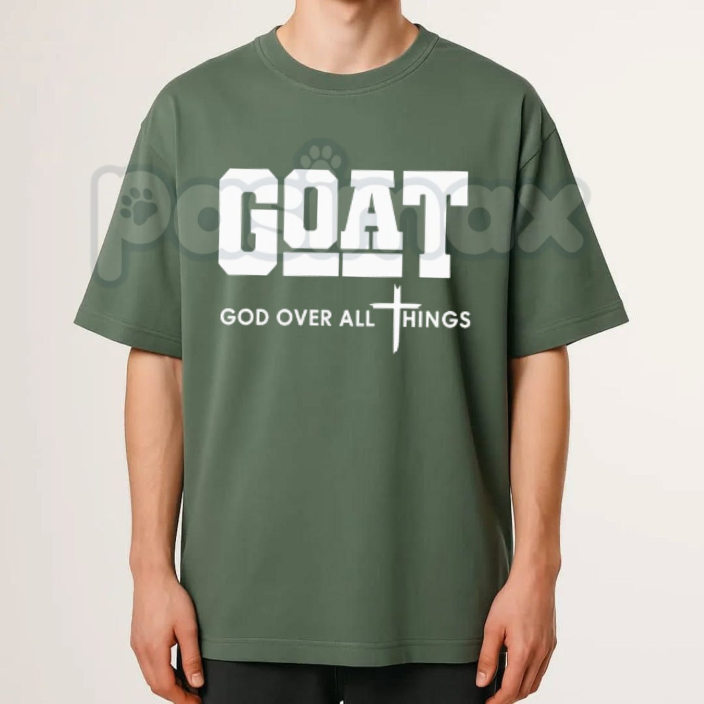 "GOAT" God Over All Things T-Shirt – Christian Streetwear Graphic Tee, Premium 100% Cotton Faith-Based Top, Soft Lived-In Heavyweight Modern Worship Shirt, Made in USA