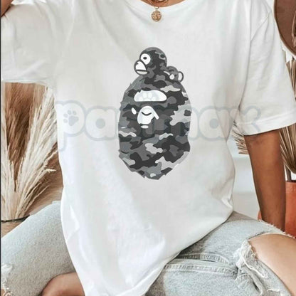 Black Grey Camo Ape Head & Baby Milo T-Shirt – Japanese Streetwear Unisex Cotton Tee