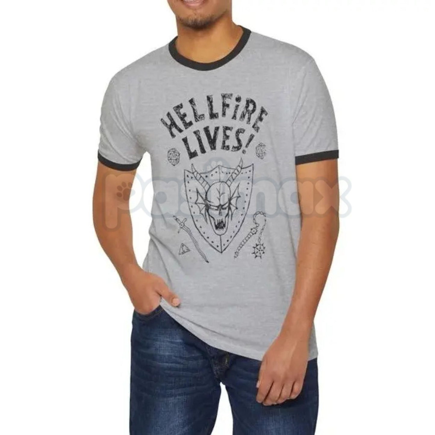 Dustin Hellfire Lives Ringer Tee – Eddie & Dustin Fan Tribute Shirt, Retro Stranger Things Inspired Unisex Graphic Tee