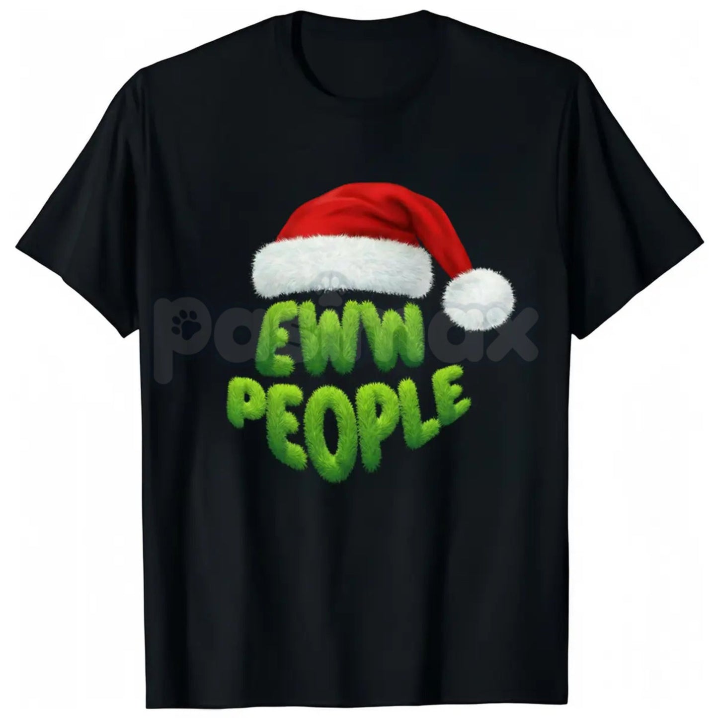 Merry Christmas T-Shirt - Black "Ewww" People with Santa Hats - Funny Introvert Holiday Slogan Tee, Sarcastic Anti-Social Christmas Apparel, Dry Humor Gift