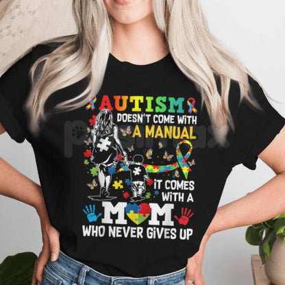 "Autism Mom: No Manual Included" T-Shirt – Inspirational Neurodiversity Awareness Graphic Tee, Premium 100% Cotton Autism Mama Top, Soft Lived-In Heavyweight Acceptance Month Shirt, Made in USA