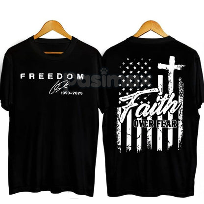 "Faith Over Fear" Freedom American Flag T-Shirt - We Wear Red On October Statement Tee, Patriotic Apparel