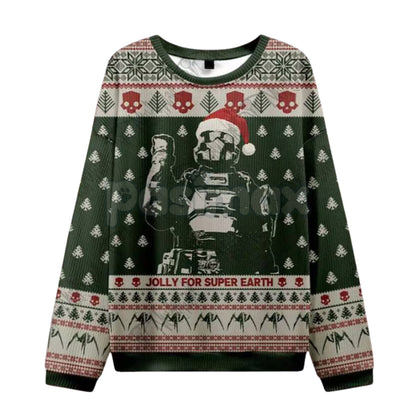 Helldivers 2 "Jolly for Super Earth" Ugly Christmas Sweatshirt – Managed Democracy Gamer Xmas Gift