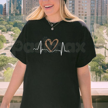 Leopard Heart ECG Graphic T-Shirt – Cheetah Print Heartbeat Pulse Nurse Tee