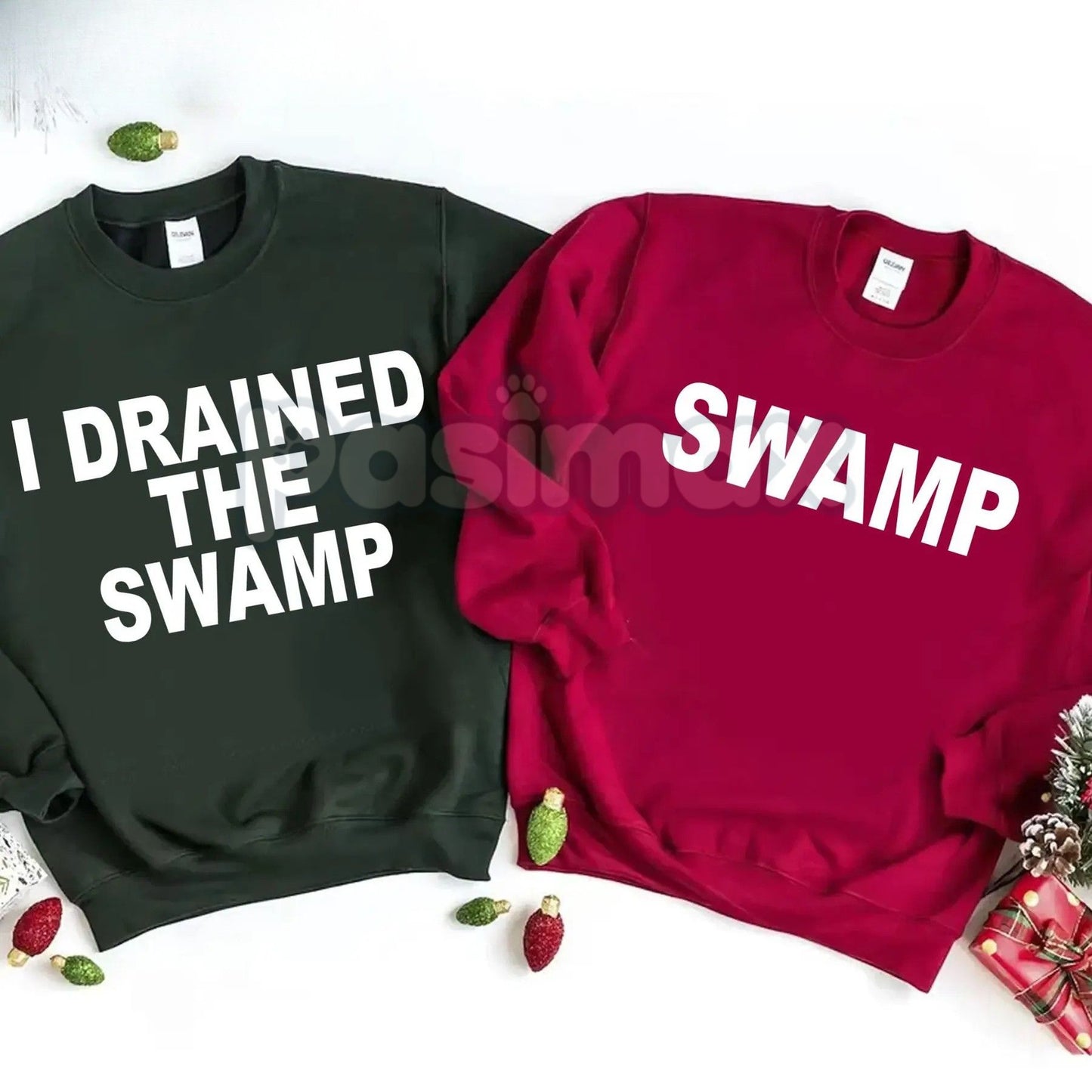 Funny Couple Shirts – "I Drained the Swamp / Swamp" Political Meme Matching Sweatshirt Set | Humorous Relationship Jumper