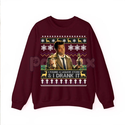 "I Found A Liquor Store And I Drank It" Ugly Sweater | Supernatural Moments Quote Funny Christmas Shirt | Dean Winchester Jumper
