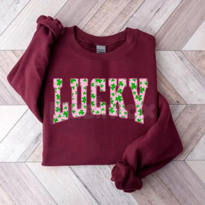 Lucky Clover Sweatshirt | Green Shamrock Design | St Patrick's Day Aesthetic Crewneck | Minimalist Lucky Shirt for Women | Retro Irish Shamrock Graphic Jumper | Shamrock Pullover