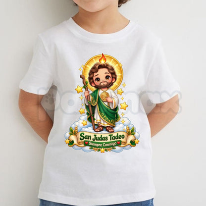 San Judas Tadeo Siempre Conmigo Cute Chibi Cartoon T-Shirt for Boys and Girls
