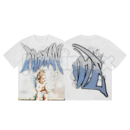 MIXED EMOTION Diamond Angel T-Shirt – Vintage Sparkle Wings Graphic Streetwear Unisex Tee