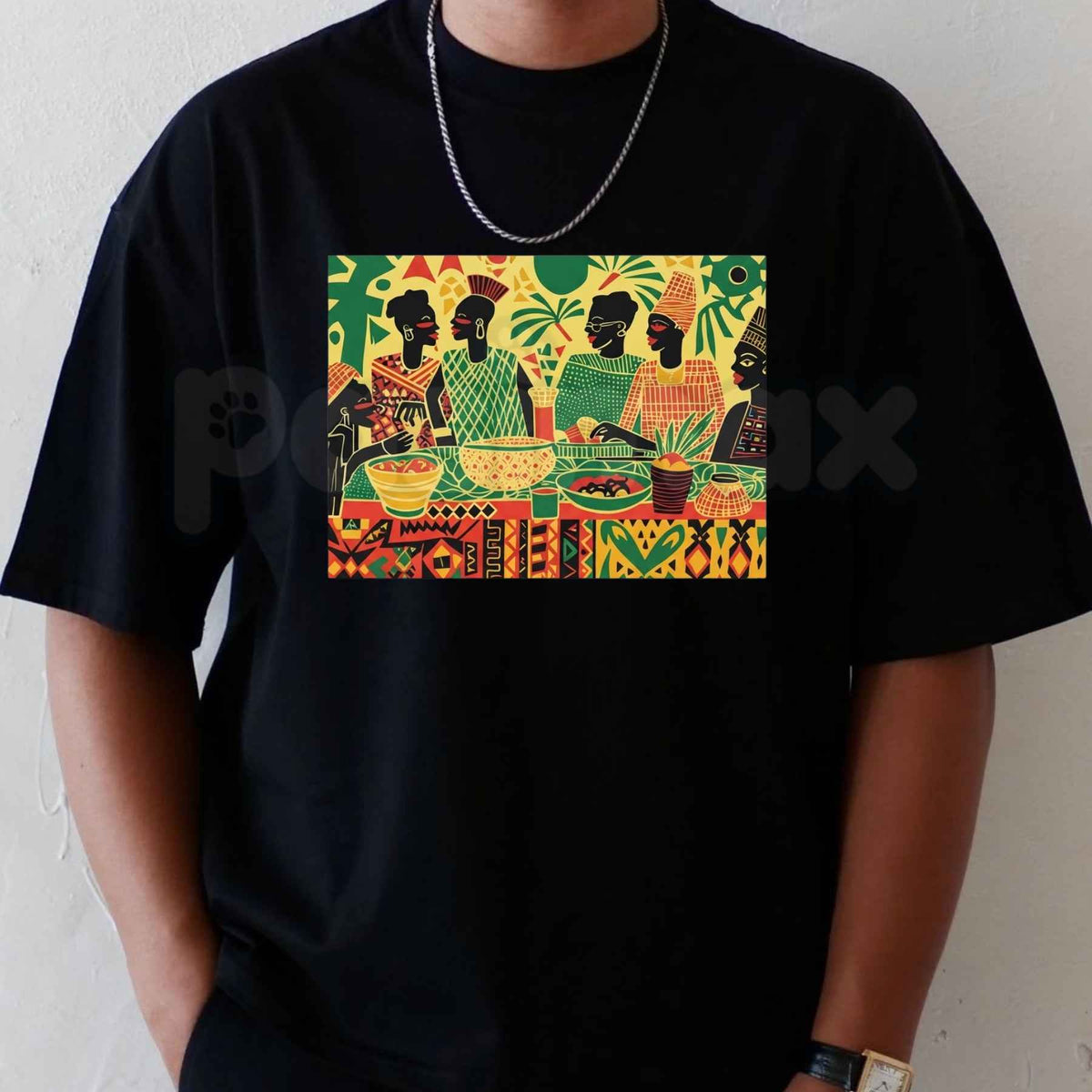 West African Dinner Scene T-Shirt – Cultural Heritage Gathering Unisex Graphic Tee