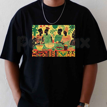 West African Dinner Scene T-Shirt – Cultural Heritage Gathering Unisex Graphic Tee