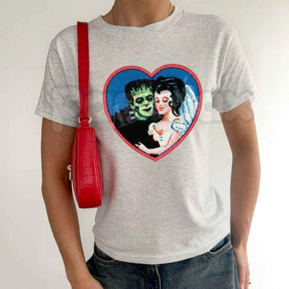Retro Frankenstein Monster Graphic Tee – Y2K Dark Fantasy Vintage Baby Tee
