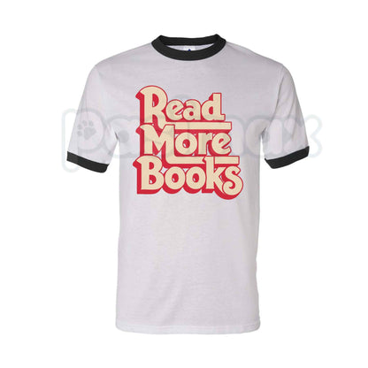 Read More Books Ringer Tee – Retro Book Lover Contrast Collar Shirt, Vintage Literary Aesthetic Unisex Graphic Tee