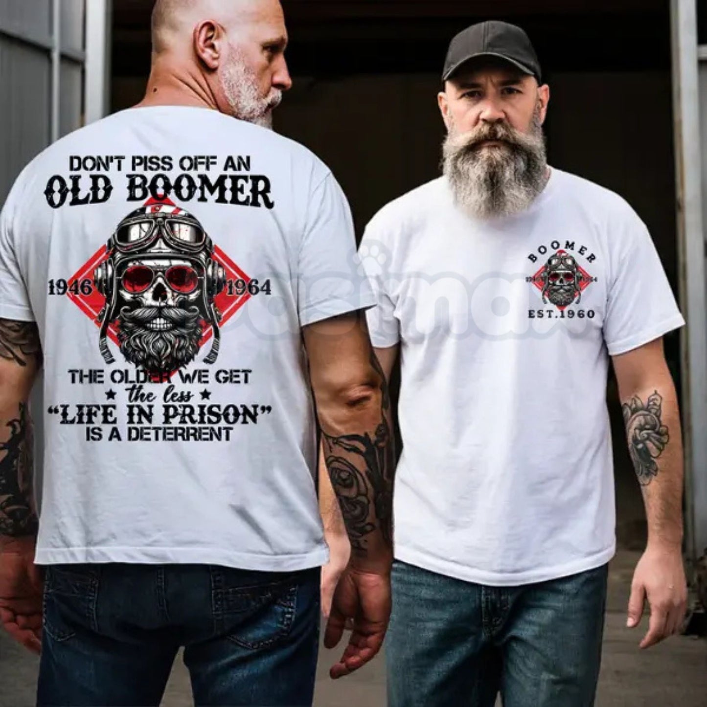 "Don't Piss Off a Boomer" Funny Skull T-Shirt - Customizable Born 1946–1964 Graphic Tee, Premium 100% Cotton Biker Aesthetic Shirt, Tough Grandpa Gift, Vintage Badass Boomer Apparel, Soft Lived-In Heavyweight Sarcastic Top