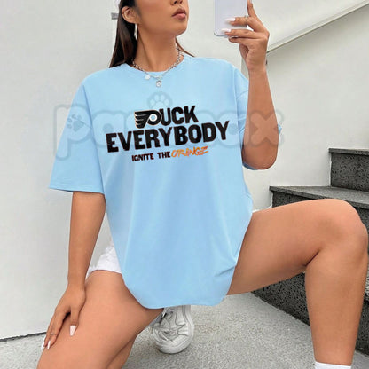 "Puck Everybody" Funny Hockey T-Shirt – Sarcastic Sports Graphic Tee, Premium 100% Cotton Athlete Humor Top, Soft Lived-In Heavyweight Rink Side Statement Shirt, Made in USA