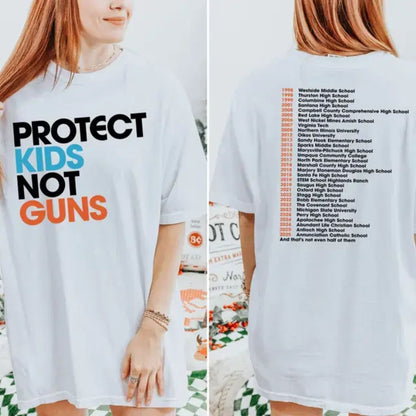 "Protect Kids Not Guns" T-Shirt - 2 Sided "Thoughts and Prayers" Tee, End Gun Violence Apparel