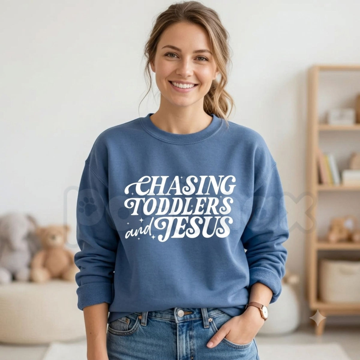 Chasing Jesus And Toddlers Sweatshirt | Christian Mom Faith Graphic Crewneck