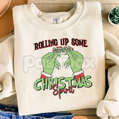 "Rolling Up Some Christmas Spirit" Sweatshirt | Funny Laid-Back Holiday Crewneck | Relaxed Xmas Jumper