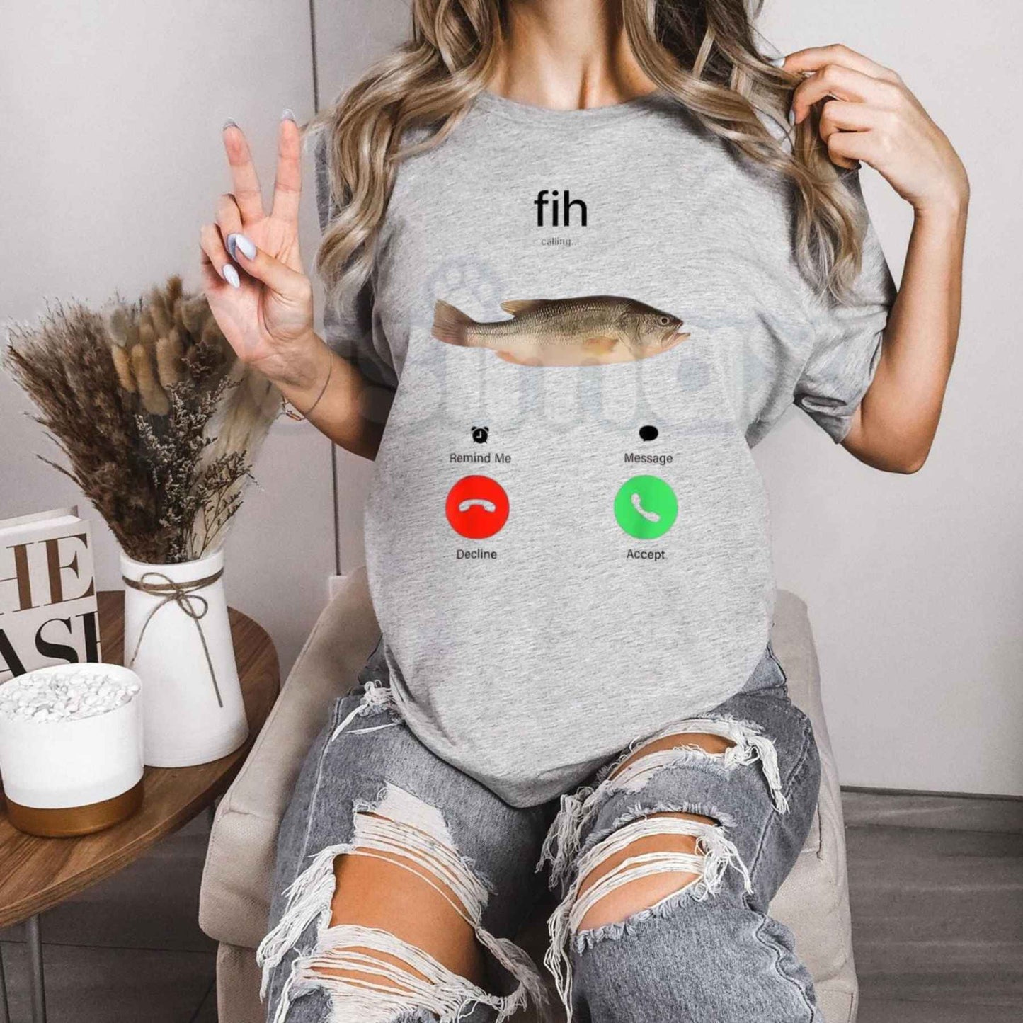 Fish Calling Phone Screen T-Shirt – Funny Angler Fishing Decline Accept Unisex Graphic Tee
